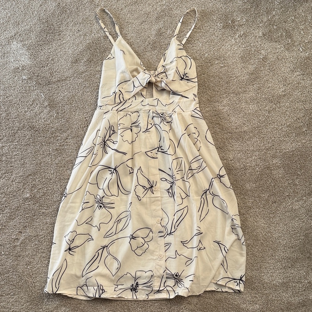 Floral Midi Dress in Cream and Black